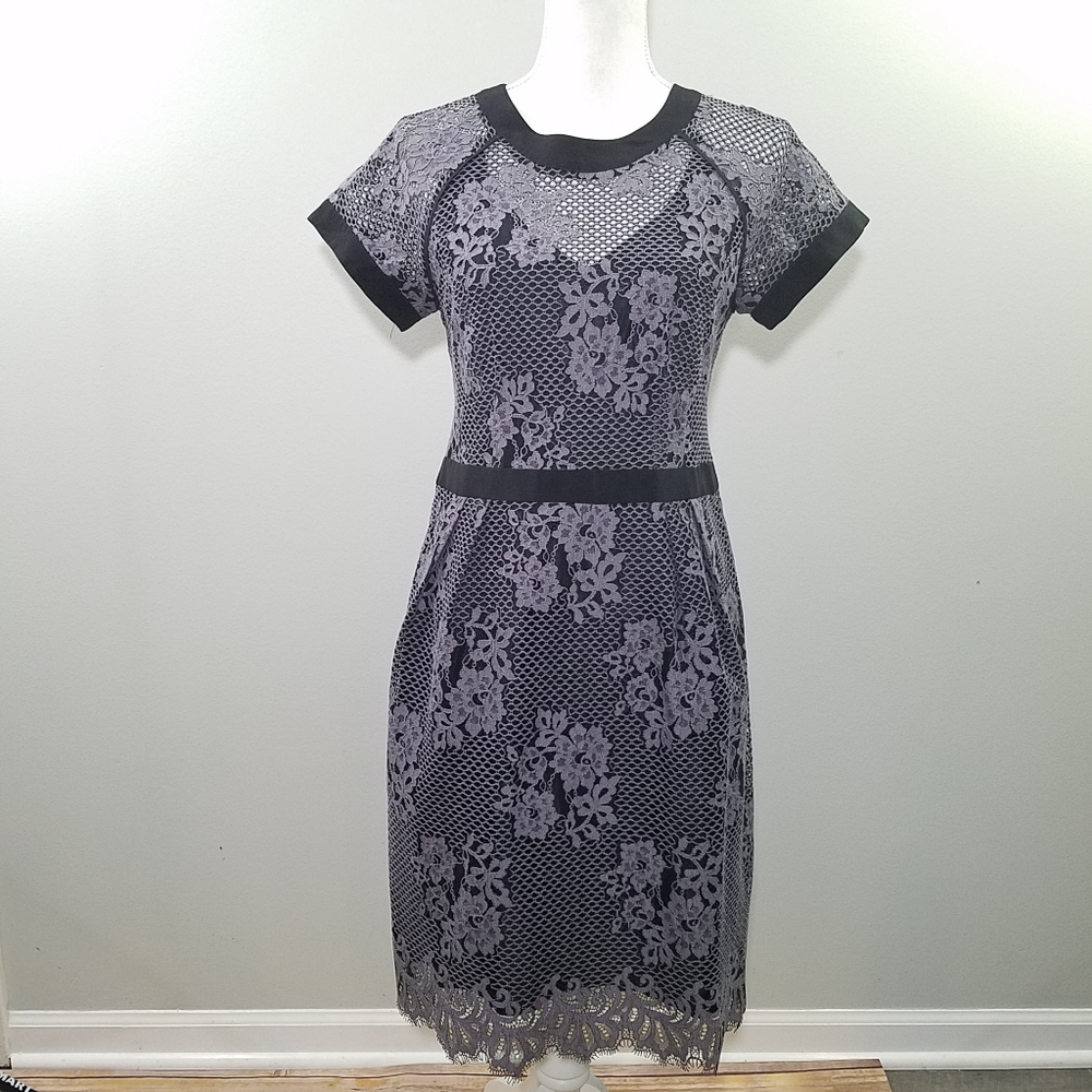 Nanette Lepore gray black mesh lace dress